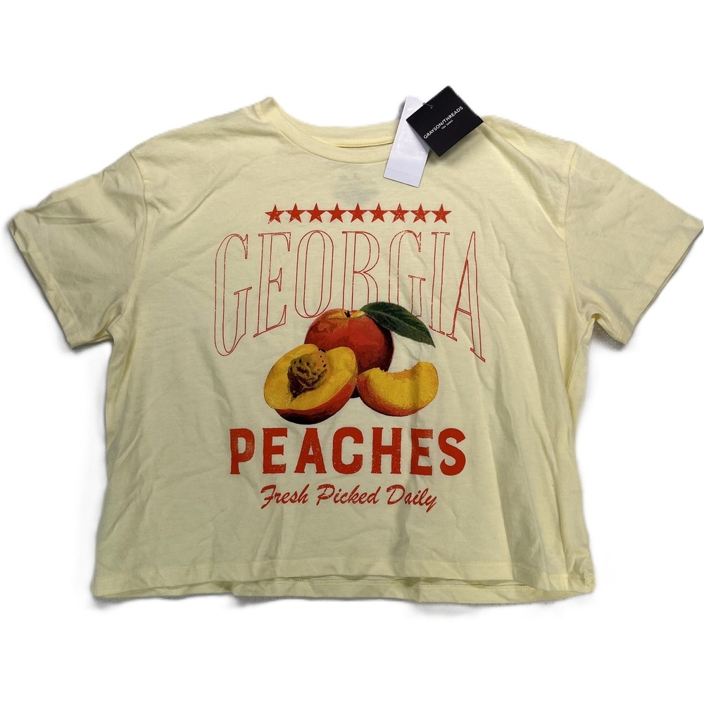 Grayson Threads, the Label Juniors' Peaches Graphic T-Shirt Yellow Size S NWT